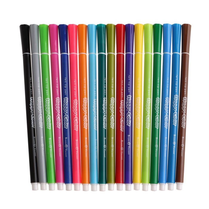 Фломастеры 18 цветов HappyColor, на водной основе, в пластиковом пенале, МИКС