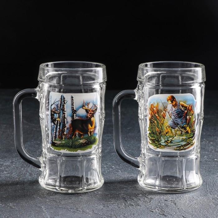 Набор кружек для пива &laquo;Охота-рыбалка&raquo;, 330 мл, 2 шт, рисунок МИКС
