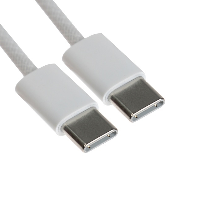 Кабель Type-C - Type-C, 3 А, 60 W, 1 м, передача данных, оплётка ткань, белый Кабель Type-C - Type-C, 3 А, 60 W, 1 м, передача данных, оплётка ткань, белый