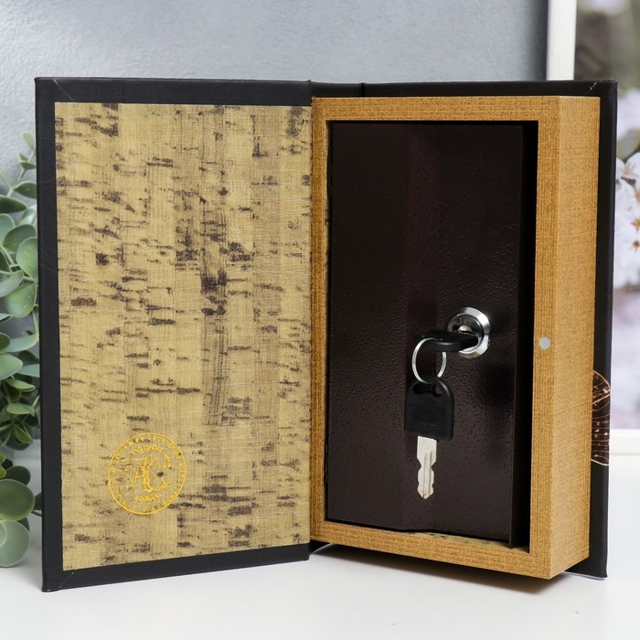 Сейф-книга дерево кожзам "Золотые лепестки на чёрном" 21х13х5 см