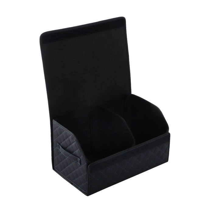 Органайзер кофр в багажник автомобиля LION, экокожа, ромб, 50&times;30&times;30 см, черно-синий