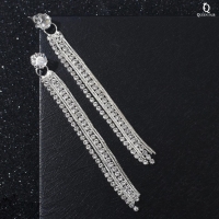 Серьги висячие со стразами &laquo;Вечерние&raquo; нить и россыпь, цвет белый в серебре, 8,5 см