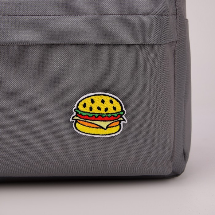 Рюкзак школьный текстильный &laquo;Значки&raquo;, 37 х 33 х 17 см, с липучками, серый