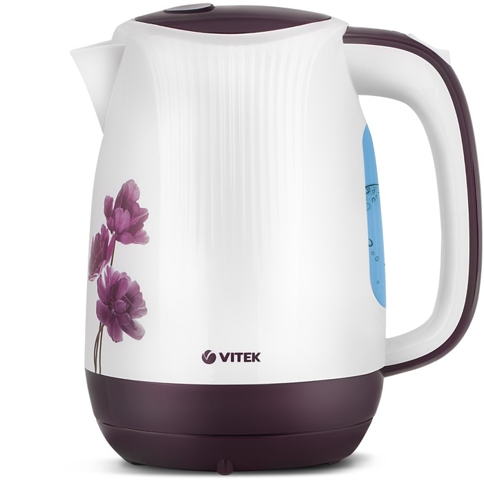 Чайник электрический Vitek VT-7061, пластик, 1.7 л, 2200 Вт, бело-фиолетовый с рисунком Чайник электрический Vitek VT-7061, пластик, 1.7 л, 2200 Вт, бело-фиолетовый с рисунком