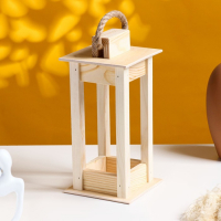 Кашпо деревянное 11&times;11&times;24 см "Фонарик", ручка верёвка, натуральный Дарим Красиво