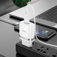 Сетевое зарядное устройство Hoco N1, 1 USB, 2.4 А, кабель Lightning - USB, 1 м, белое