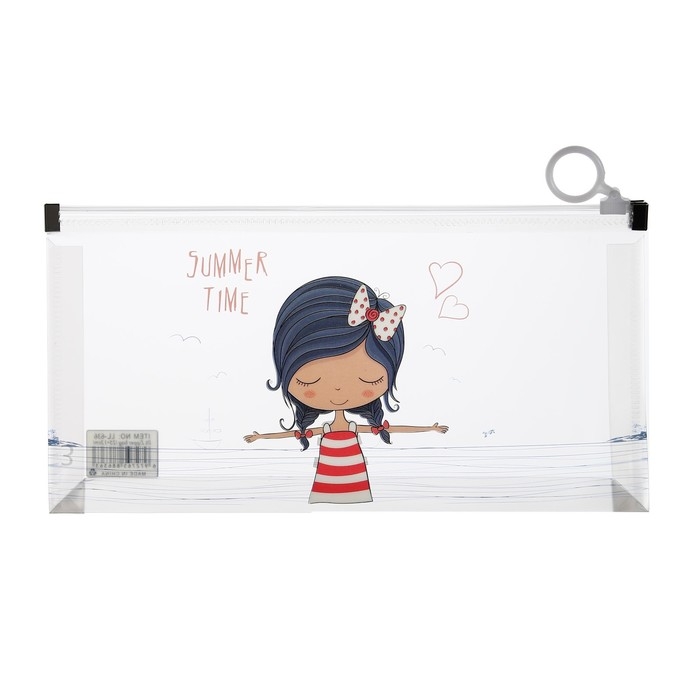 Папка-конверт на молнии формат А6, 180мкр, с рисунком "Маленькая девочка", МИКС