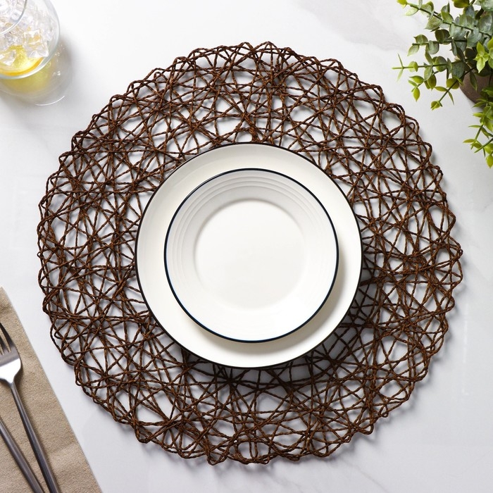 Салфетки сервировочные на стол Доляна &laquo;Одуванчик&raquo;, 4 шт, d=38 см, цвет коричневый