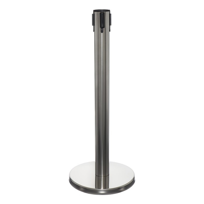 Стойка ограждения серебряная, с вытяжной лентой-280 см красная, белый, высота-90см,d- 6см,напольный d-32см