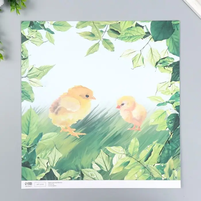 Бумага для скрапбукинга двусторонняя "Зайчики и цыплёнок" плотность 180 гр 30,5х32 см