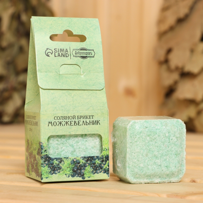 Соляной брикет куб Соляной брикет куб "Можжевельник" 200 г "Добропаровъ"