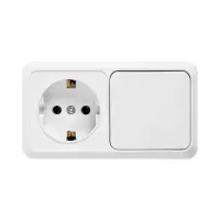 Выключатель с розеткой горизонтальный TANGO, 16 А, 1 клавиша + розетка, IP 20, открытой проводки с з