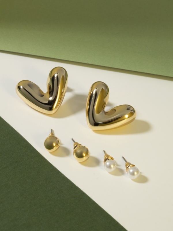 Набор серьги 3 пары &laquo;Буквы&raquo; любовь, цвет розовый в золоте