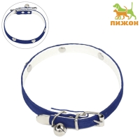 Ошейник бархатистый с сердечками, 32 х 1 см, ОШ 23-29, текстиль и кожзам, синий Ошейник бархатистый с сердечками, 32 х 1 см, ОШ 23-29, текстиль и кожзам, синий