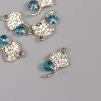 Декор для творчества металл, стразы "Листок с росой" золото, голубой 2,1х1,3х0,5 см