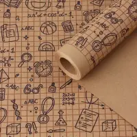 Бумага упаковочная крафт &laquo;Школьная пора&raquo;, коричневый/синий на коричневом фоне 0.7&times;10&plusmn;5%м