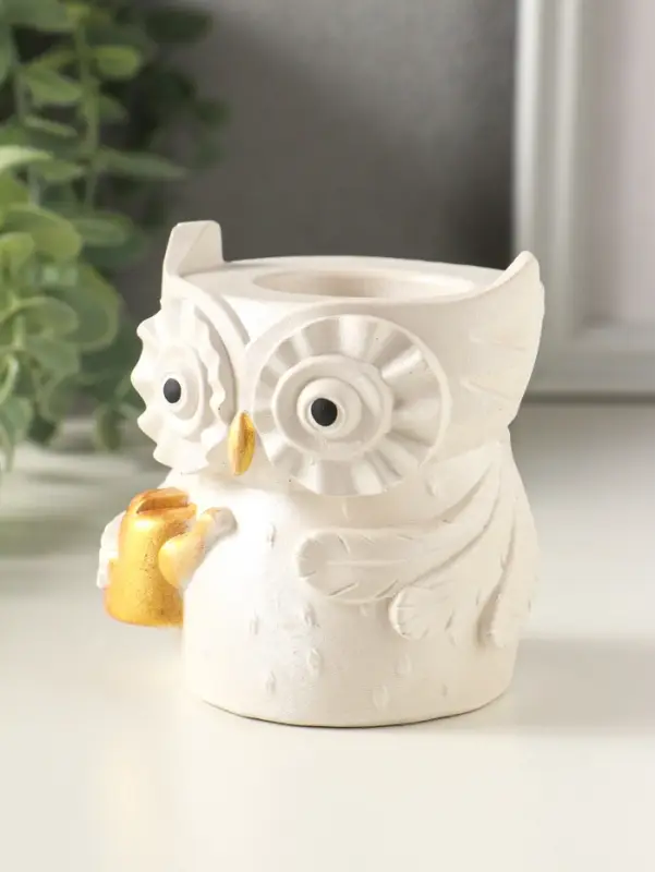 Карандашница сувенирная &laquo;Сова с лейкой&raquo;, 8&times;8 см, гипс, белый перламутр