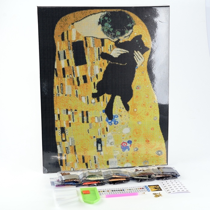 Алмазная мозаика с полным заполнением на холсте с подрамником &laquo;Поцелуй с котом&raquo;, 40 х 50 см