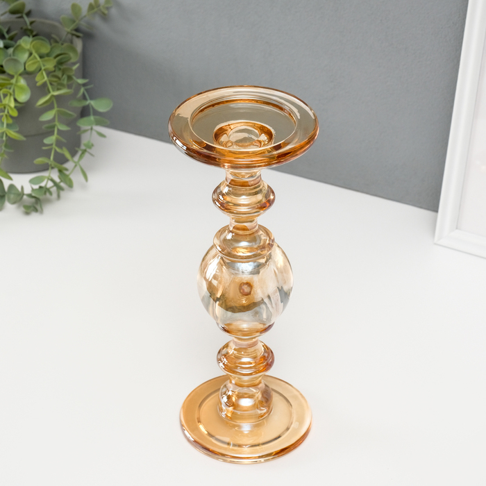 Подсвечник стекло на 1 свечу двусторонний Подсвечник стекло на 1 свечу двусторонний "Классический с шаром" карамельный 30х11,3х11,3 см