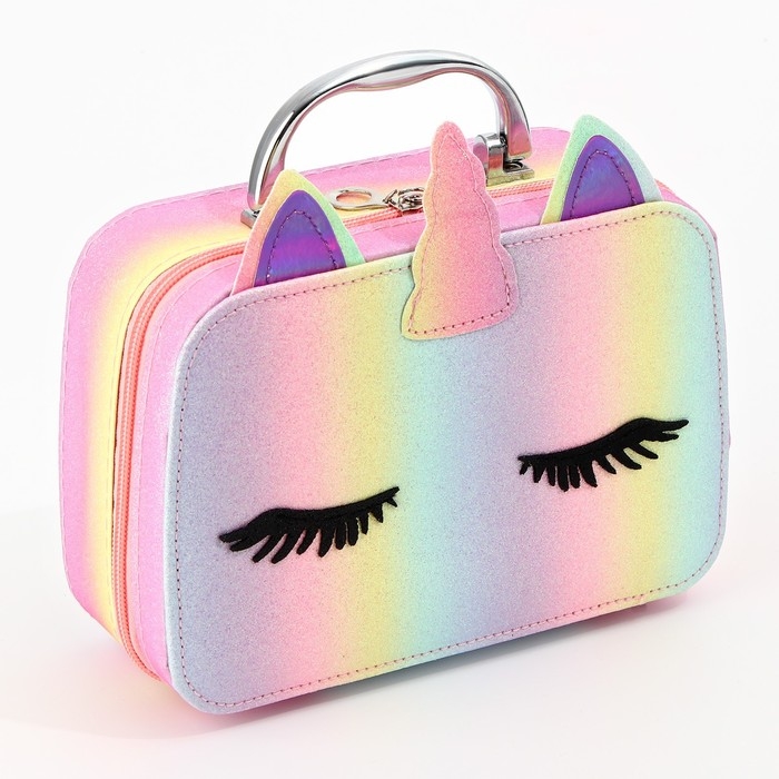 Набор детской косметики в чемодане &laquo;Единорожка&raquo;, тени, резинки для волос, блески для губ, глиттер, украшения, лаки для ногтей, наклейки, пилочка, расчёска, кисти, косметичка