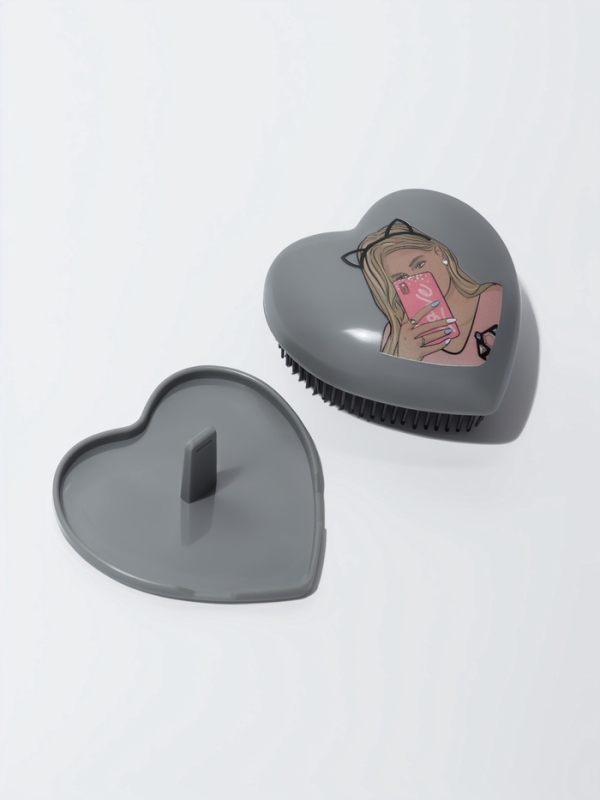 Расчёска массажная &laquo;Сердце&raquo;, складная, 8.5&times;8.5 см, серая