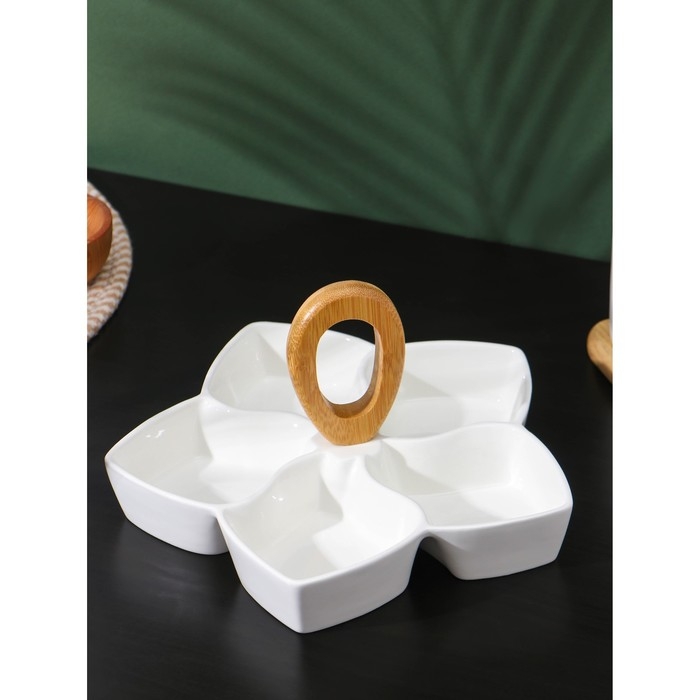 Менажница фарфоровая 5 ячеек BellaTenero, 25&times;25 см, цвет белый