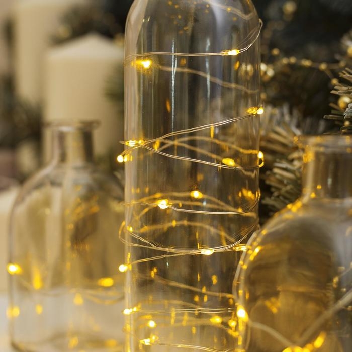 Гирлянда &laquo;Нить&raquo; 5 м роса, IP20, серебристая нить, 50 LED, батарейки CR2032х2 (в комплекте), свечение жёлтое