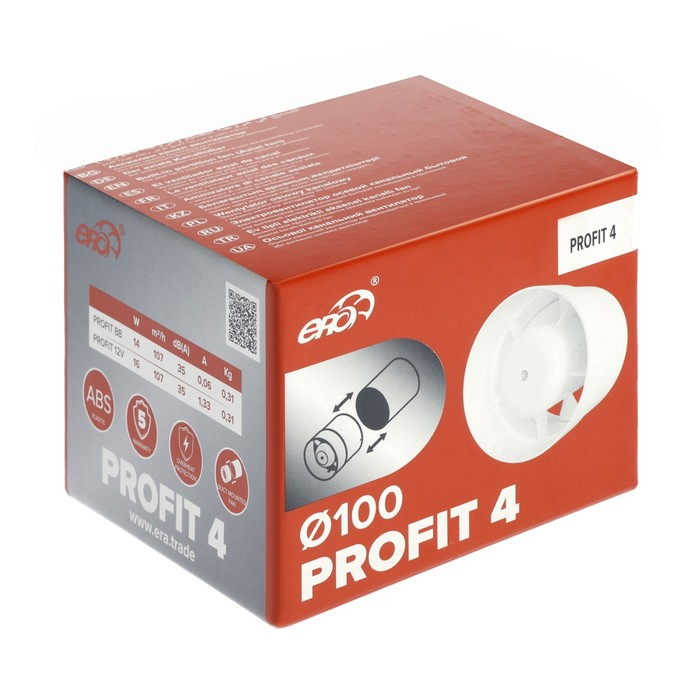 Вентилятор вытяжной ERA PROFIT 4, d=100 мм, 220‒240 В, канальный Вентилятор вытяжной ERA PROFIT 4, d=100 мм, 220‒240 В, канальный
