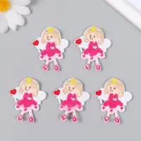 Декор для творчества текстиль вышивка "Ангелочек в розовом платье" 4,5х4 см