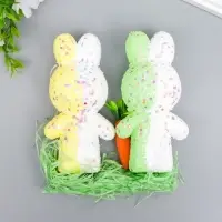 Пасхальный декор &laquo;Зайчата в посыпке с морковкой и травкой&raquo;, набор: жёлтый, зелёный, 12 см, настольная фигурка