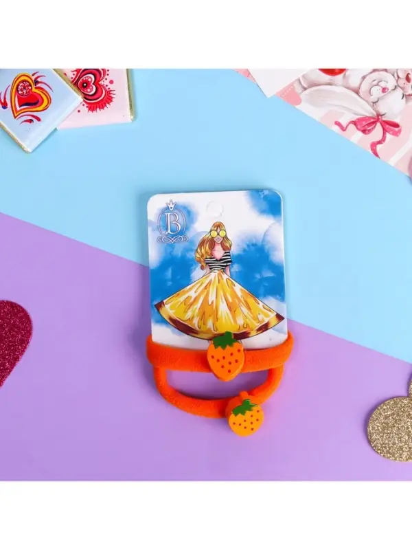 Резинка для волос &laquo;Летнее настроение&raquo;, набор 2 шт., клубничка, 3.5 см, оранжевая