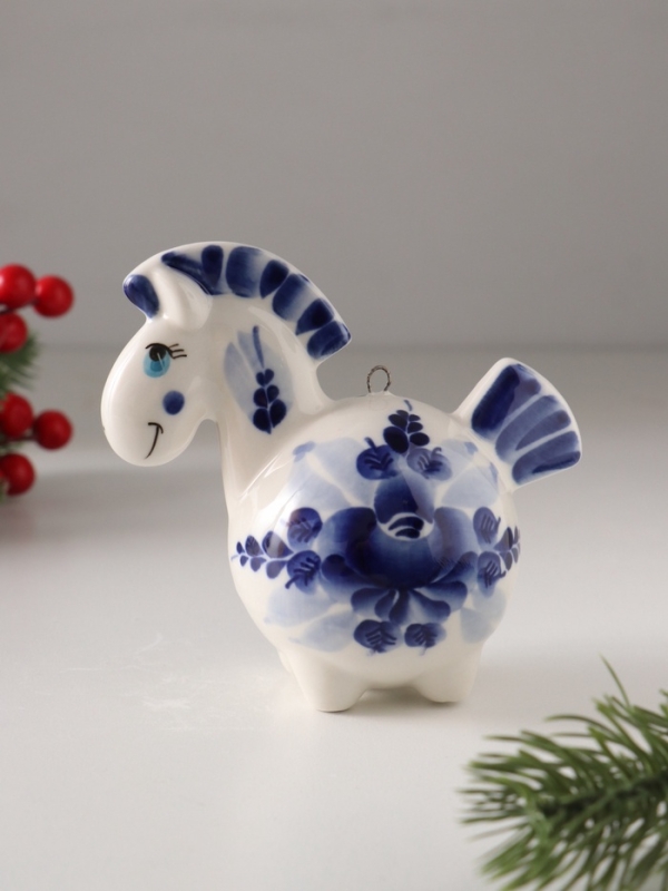 Ёлочный фарфоровый шар "Лошадь Русская" /авторская роспись/,  11 см