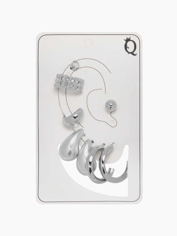 Набор серьги и каффы 8 шт &laquo;Кольца&raquo; капли, цвет серебро