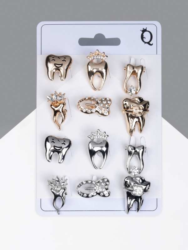 Брошь &laquo;Зуб&raquo;, форма МИКС, цвет МИКС (неделимая фасовка 12 шт., цена за шт.)