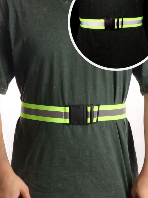 Светоотражающий пояс эластичный 1 полоса 2см 50-100см*4,5см на фастексе салатов/чёрн АУ