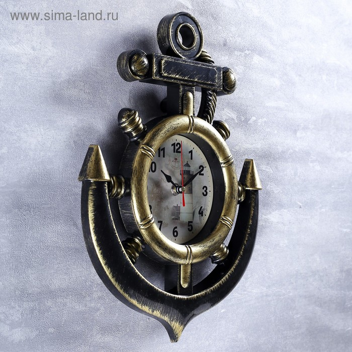 Часы настенные, интерьерные: Море, Часы настенные, интерьерные: Море, "Маяк", бесшумные, 38 х 28.5 см, d-12 см, цвет латунь