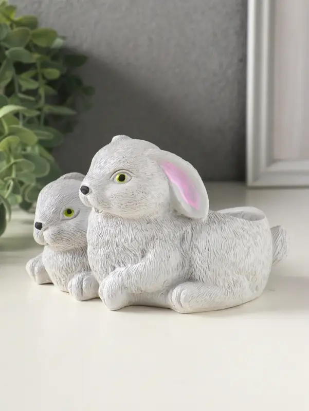 Подставка для мелочей &laquo;Кролики&raquo; 8&times;13&times;10 см, серый, гипс