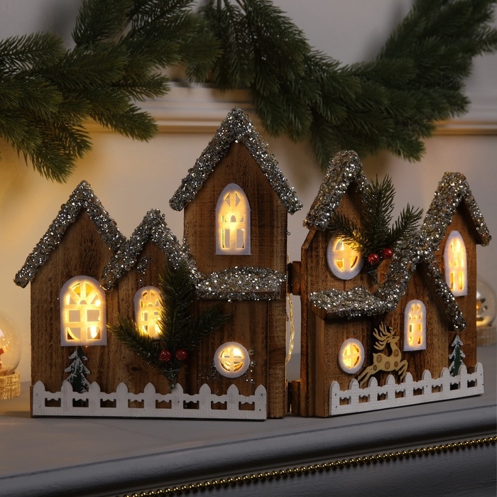 Фигура деревянная "Изба", 46х26х13 см, 10 LED, батарейки AAx2 (не в комплекте), свечение теплое белое