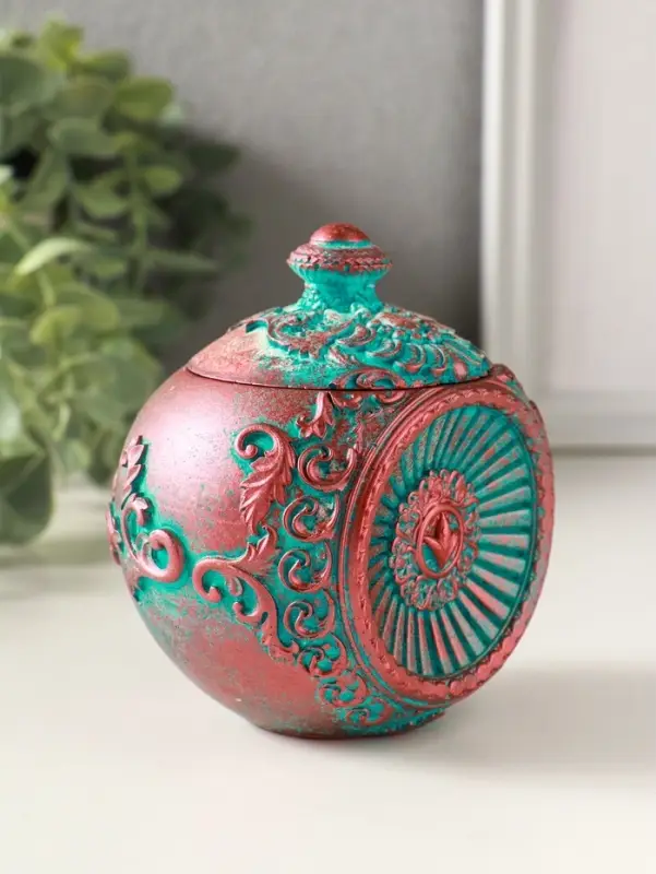 Шкатулка для украшений с крышкой &laquo;Флоренция&raquo;, 10&times;9 см, гипс, окисленная медь