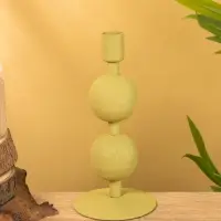 Подсвечник на 1 свечу текстурный "Оливковый" с 2 сферами 8,5х8,5х18 см