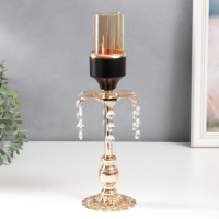 Подсвечник металл на 1 свечу "Цветок. Ажурная подставка" золото, чёрный 32х9,5х9,5 см