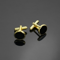 Запонки металлические &laquo;Круг&raquo; с эмалью , цвет чёрный в золоте