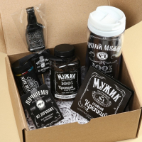 Гифтбокс &laquo;Крутой мужик 100%&raquo;, чай 50 г., термостакан 350 мл., драже шоколадное 80 г., шоколад 4 шт. х 5 г., леденец 30 г.