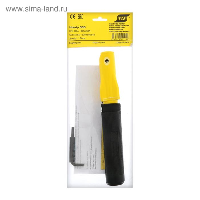 Электрододержатель ESAB HANDY 300, 300 А, d=2-5 мм, ПН 35% Электрододержатель ESAB HANDY 300, 300 А, d=2-5 мм, ПН 35%
