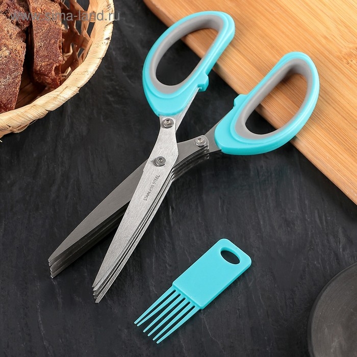 Ножницы кухонные для зелени Доляна &laquo;Кольца&raquo;, 19 см, цвет голубой