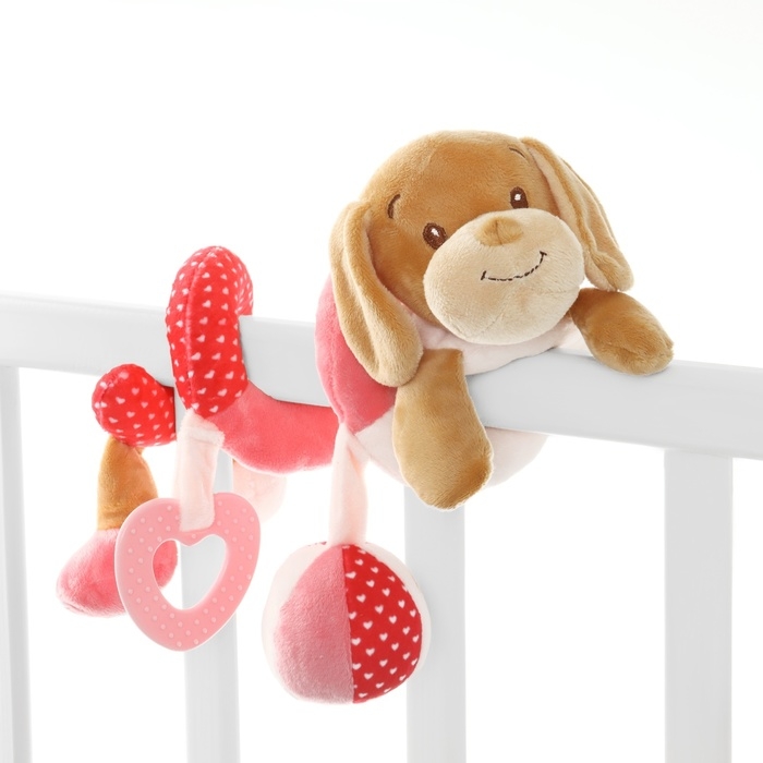 Растяжка - спираль с игрушками дуга на коляску / кроватку для малышей 0+ &laquo;Собачка Кути&raquo;, розовая, Крошка Я 3489