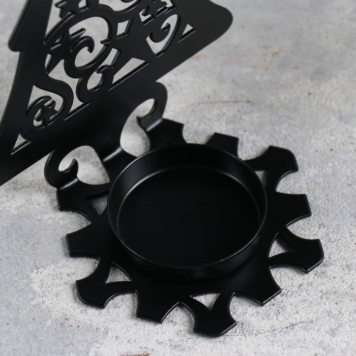 Новый год Подсвечник "Ёлка со звездами" металл на одну свечу, 6,6х10х13 см, черный