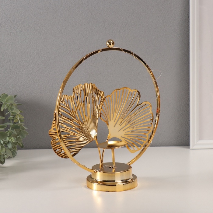 Подсвечник на 1 свечу "Листья Гинкго" с подсветкой, d-6 см 9,5х23,5х27 см