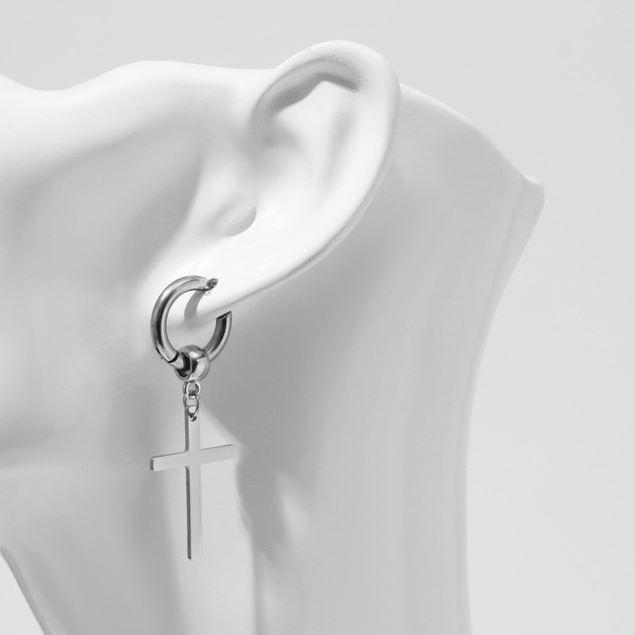 Пирсинг в ухо &laquo;Крест&raquo;, d=11 мм, цвет серебро