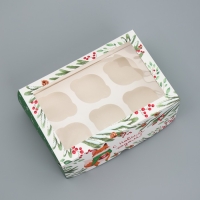 Коробка складная на 6 капкейков с окном &laquo;С Новым годом!&raquo;, лисичка, 25 х 17 х 10 см, Новый год